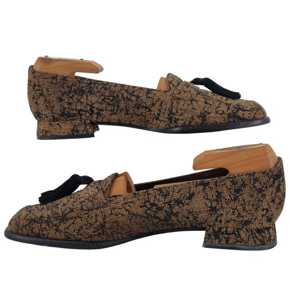 Stuart Weitzman Women's size 6.5AA Brown Black Tweed Dress Shoes Tassel Loafers - Picture 4 of 10